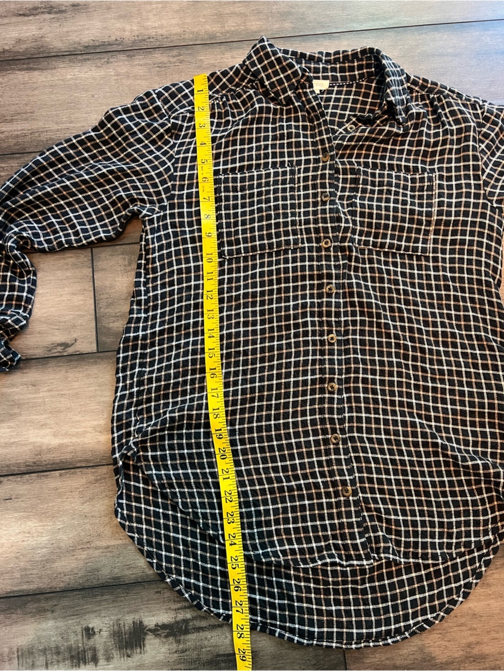 Anthropologie Pilcro Hadley Relaxed Plaid Black Windowpane Button-Up Shirt - Picture 6 of 7
